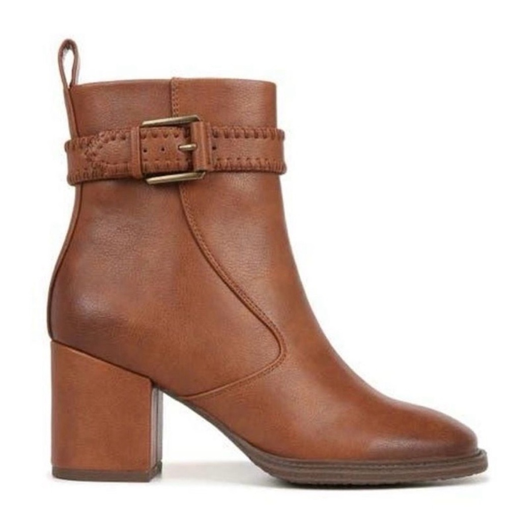 NEW Zodiac Cognac Brown Faux Leather Block Heel Ankle Boots Bootie Size 8.5